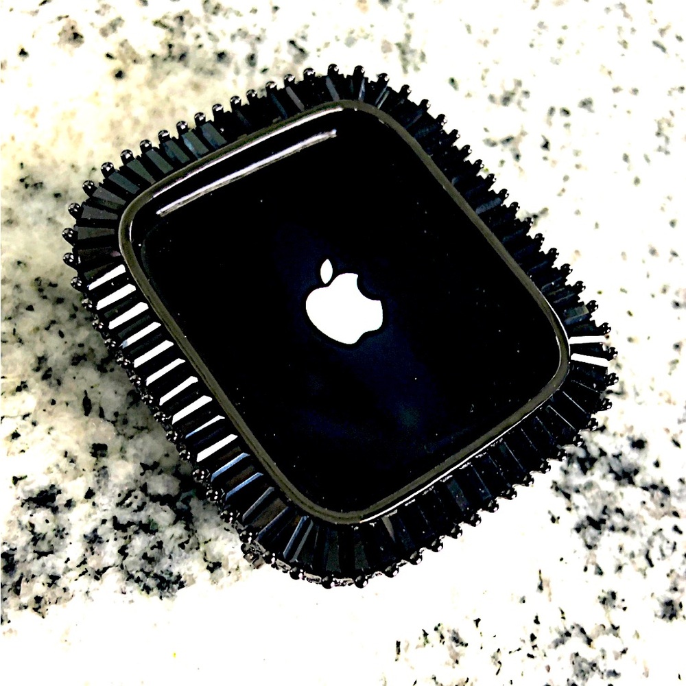 Black Metal & Diamond Baguette & Pave Apple Watch Case, 45mm Series 7/8/9